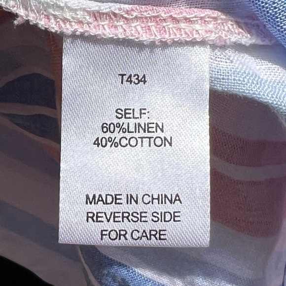 🌻Alexia Admor Blue Pink Linen Striped Button-Up Tie Short Sleeve Top Size 6 - Picture 9 of 11